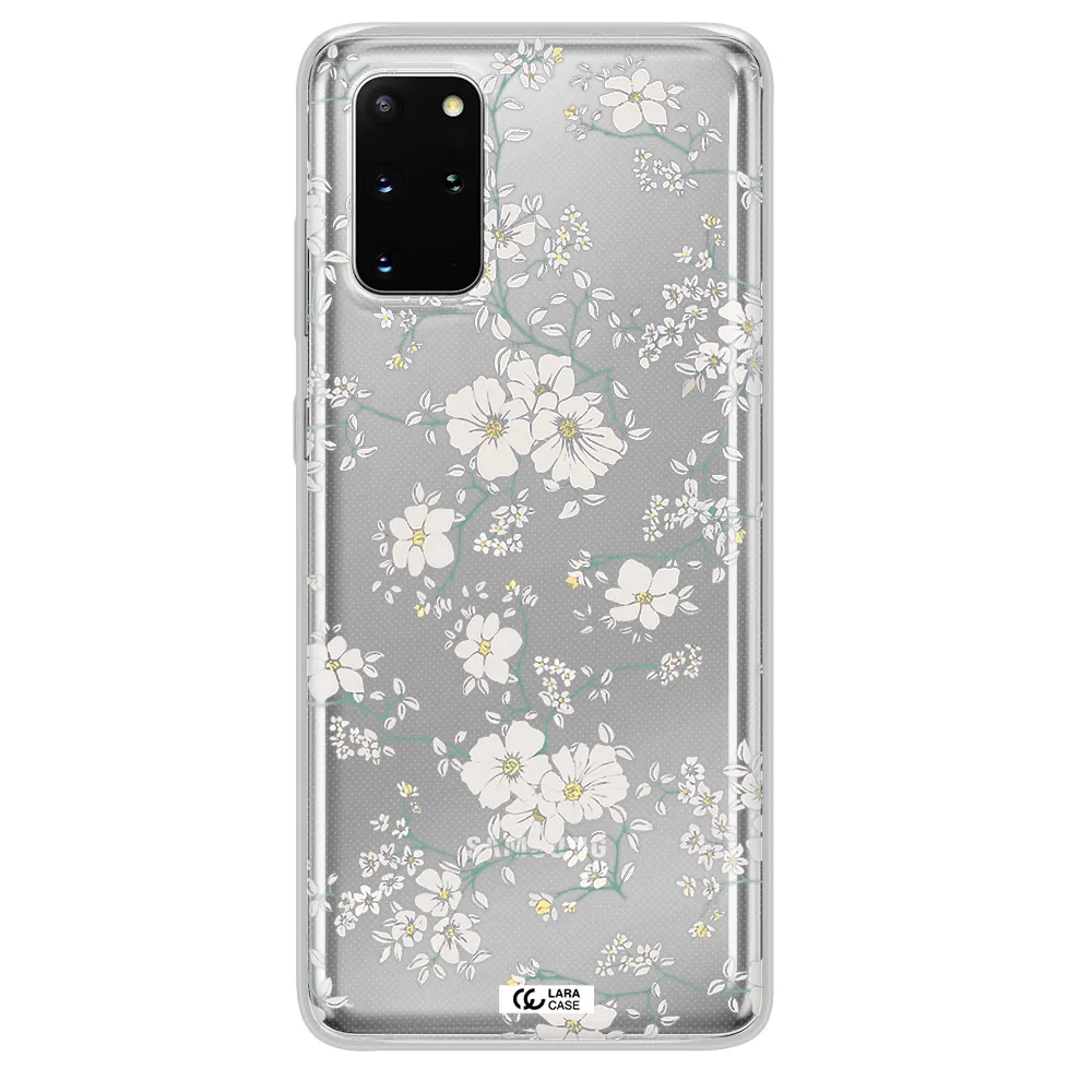 White Flower Samsung S 20 Plus Clear TPU Case