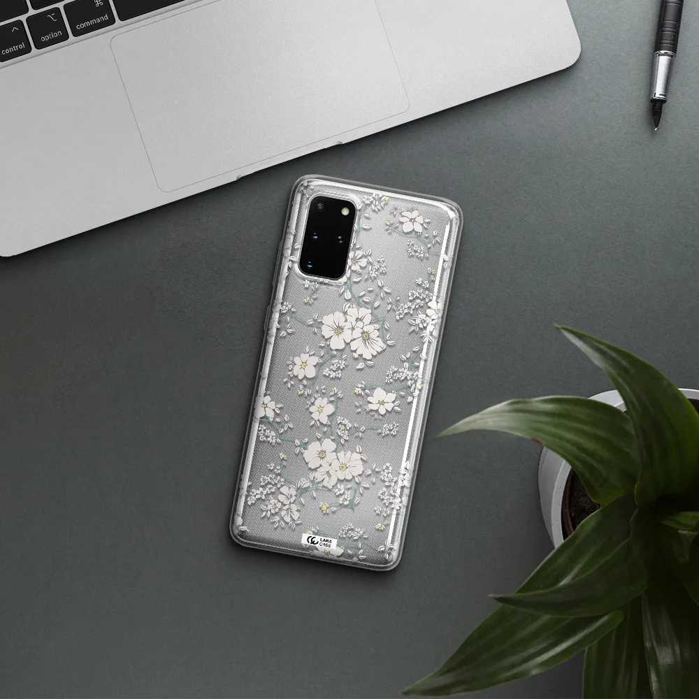 White Flower Samsung S 20 Plus Clear TPU Case