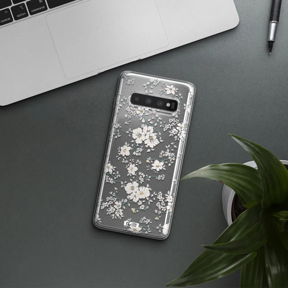 White Flower Samsung S10 Clear TPU Case