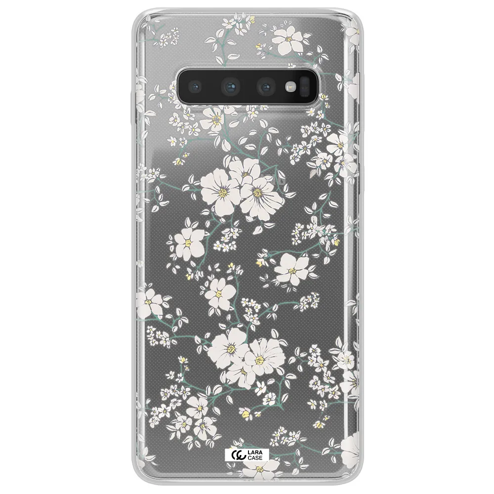 White Flower Samsung S10 Plus Clear TPU Case