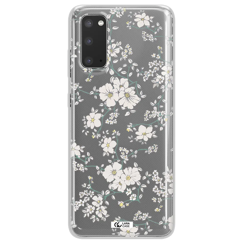 White Flower Samsung S20 Clear TPU Case