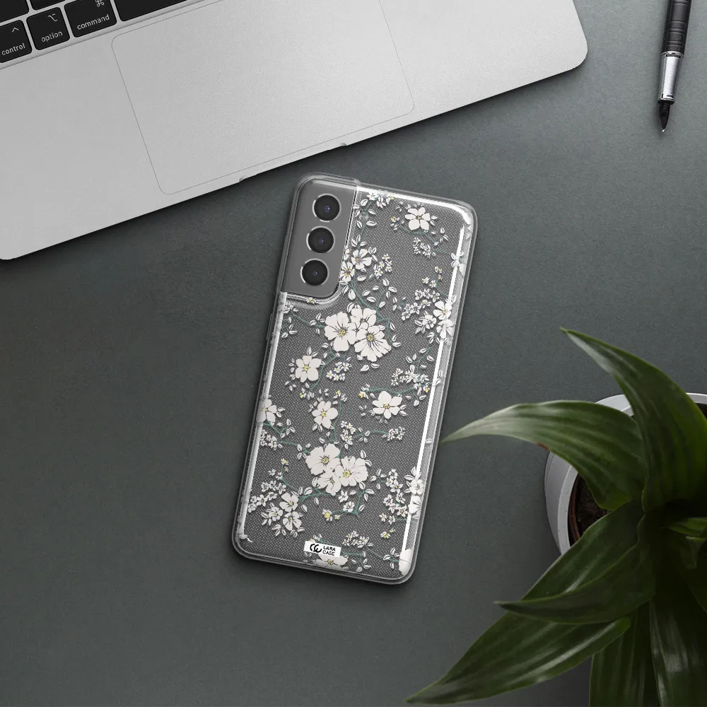 White Flower Samsung S21 Plus Clear TPU Case
