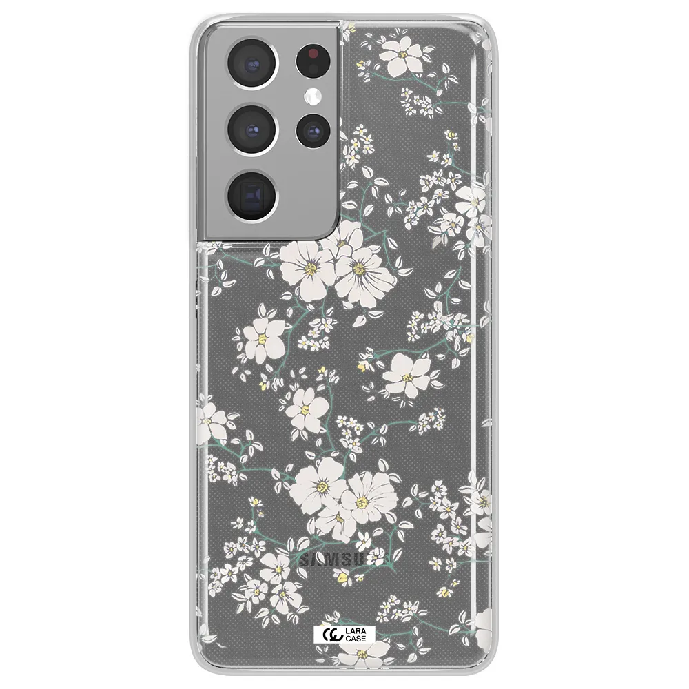 White Flower Samsung S21 Ultra Clear TPU Case