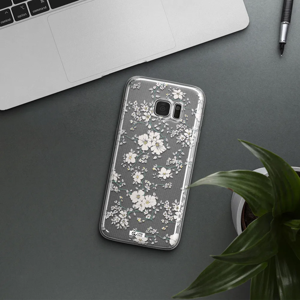 White Flower Samsung S7 Edge Clear TPU Case