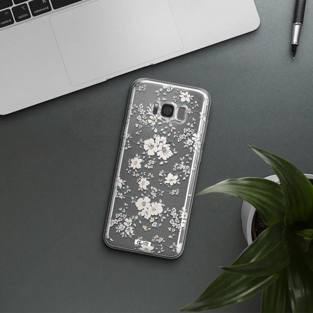 White Flower Samsung S8 Plus Clear TPU Case