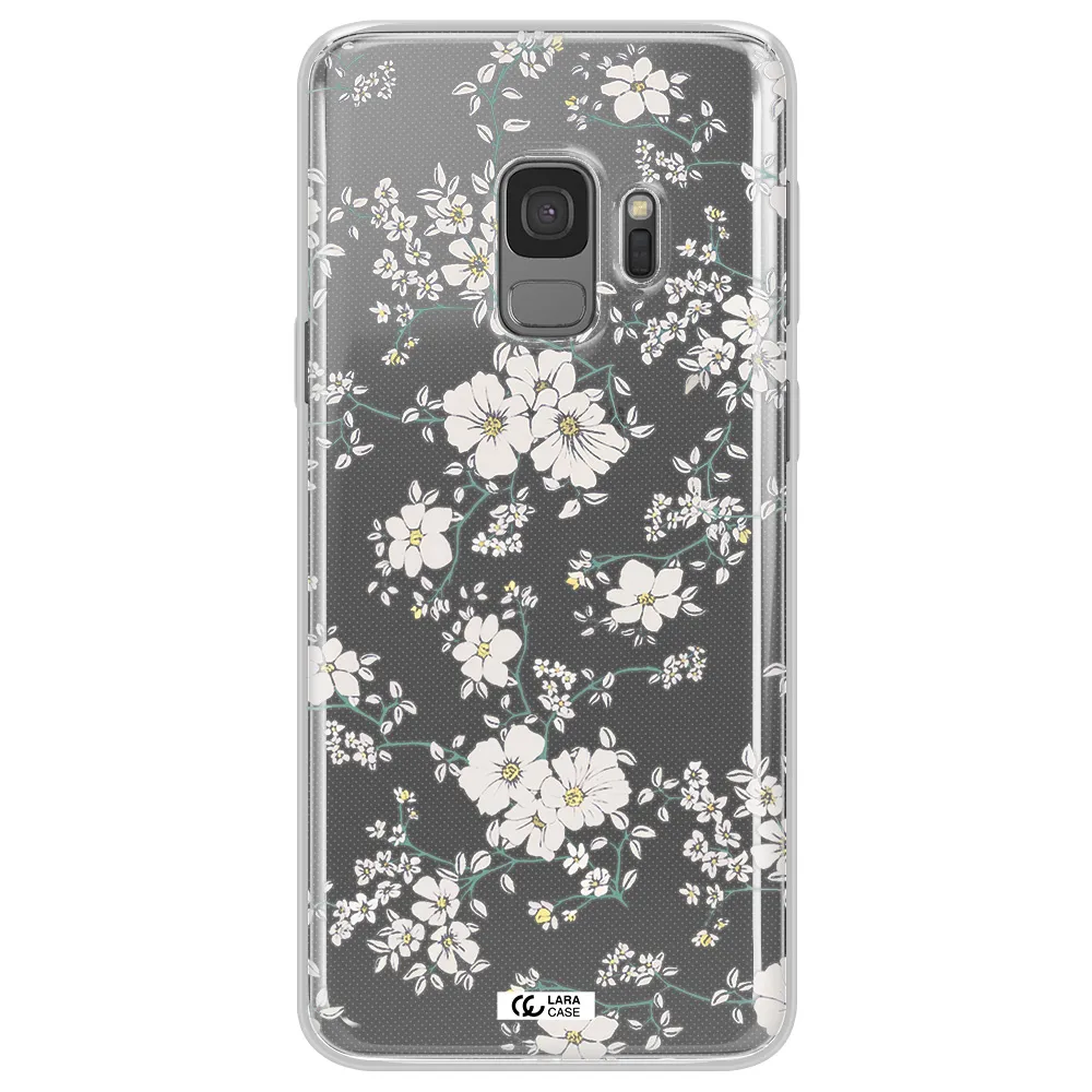 White Flower Samsung S9 Clear TPU Case