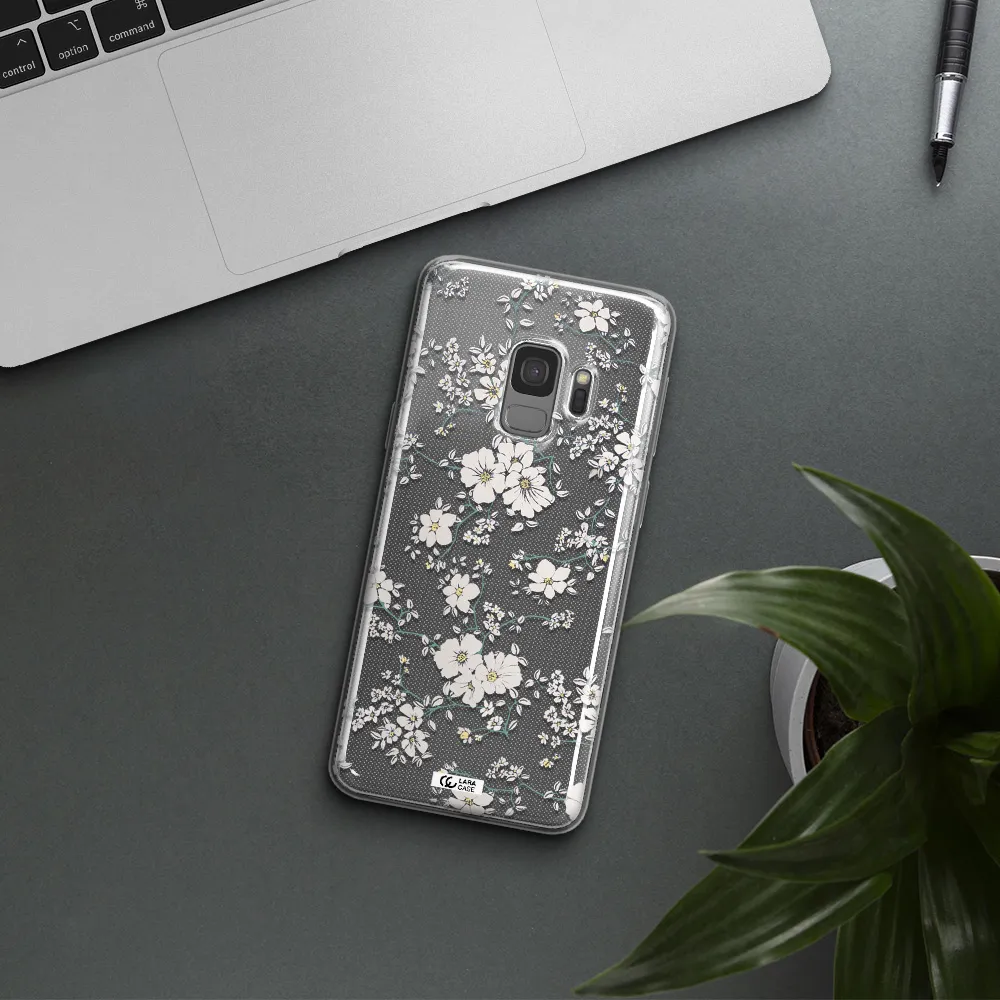 White Flower Samsung S9 Clear TPU Case
