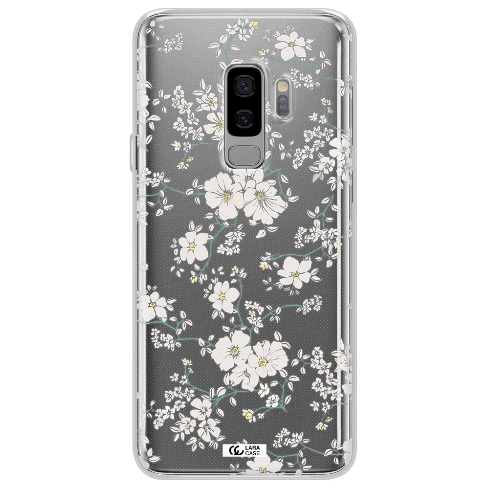 White Flower Samsung S9 Plus Clear TPU Case