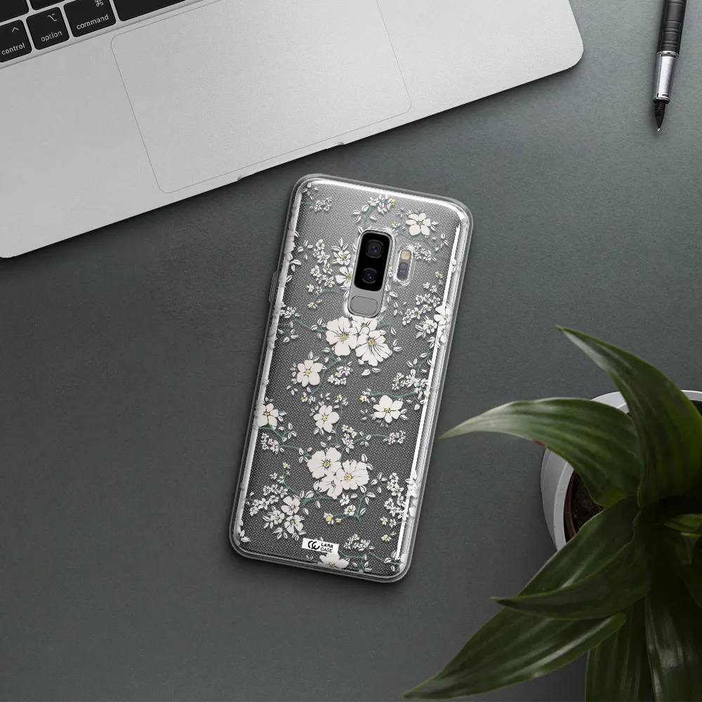 White Flower Samsung S9 Plus Clear TPU Case