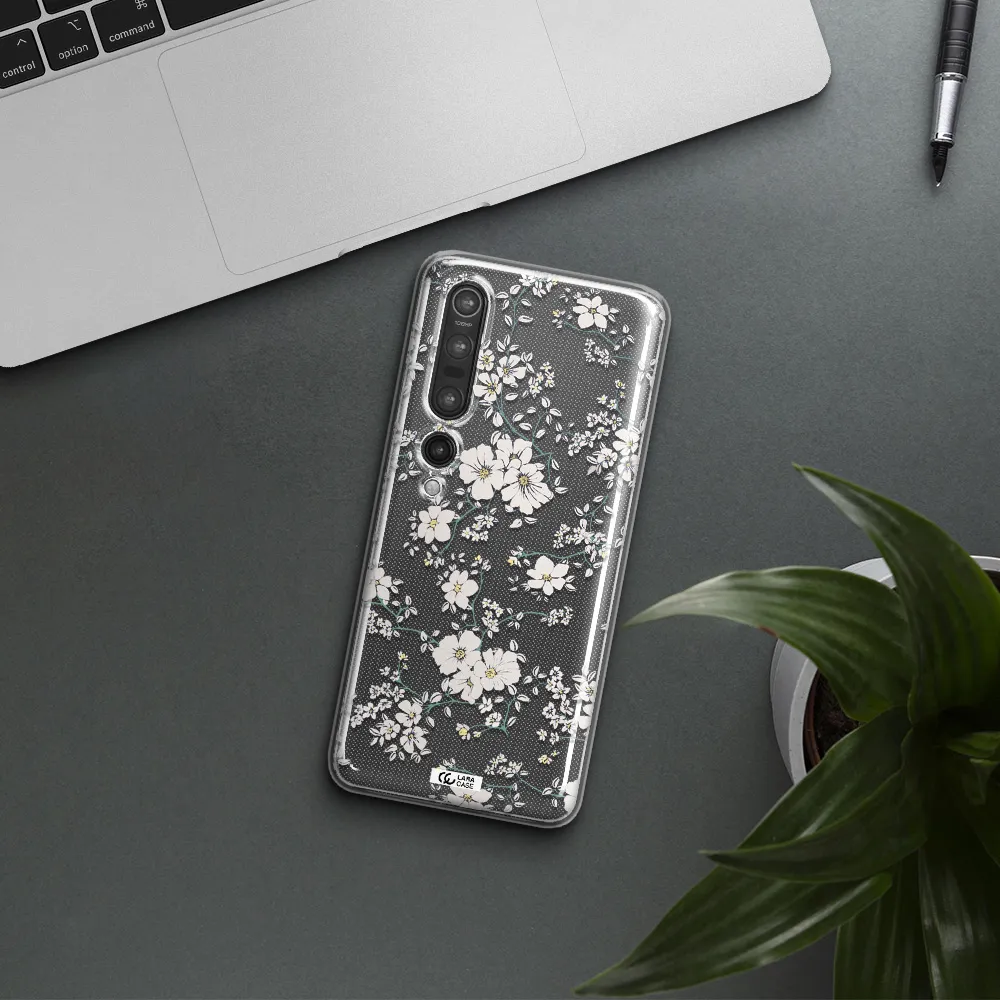 White Flower Xiaomi Mi 10 Pro Clear TPU Case