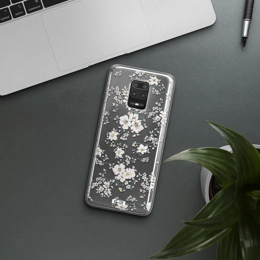 White Flower Xiaomi Note 9S Clear TPU Case