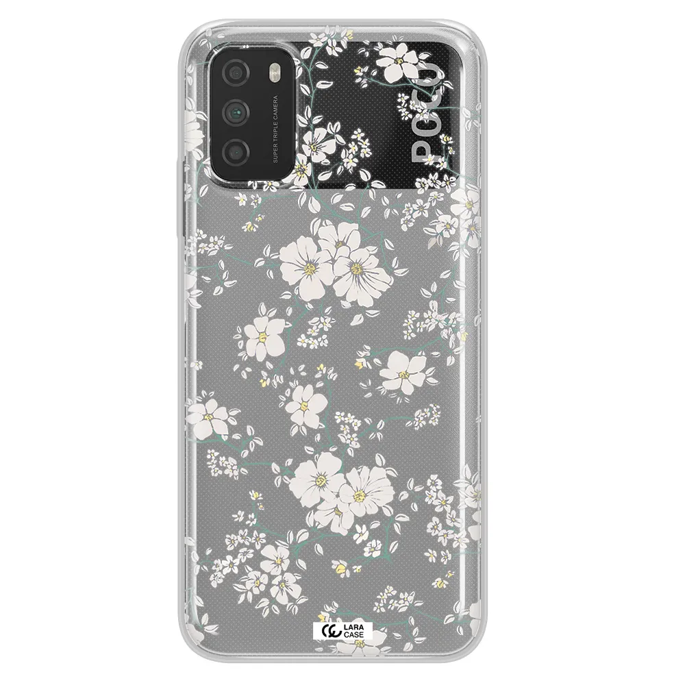 White Flower Xiaomi Poco M3 Clear TPU Case