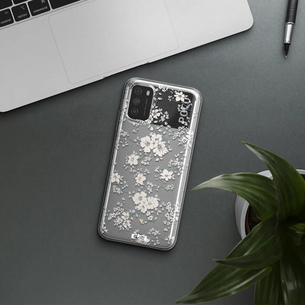 White Flower Xiaomi Poco M3 Clear TPU Case