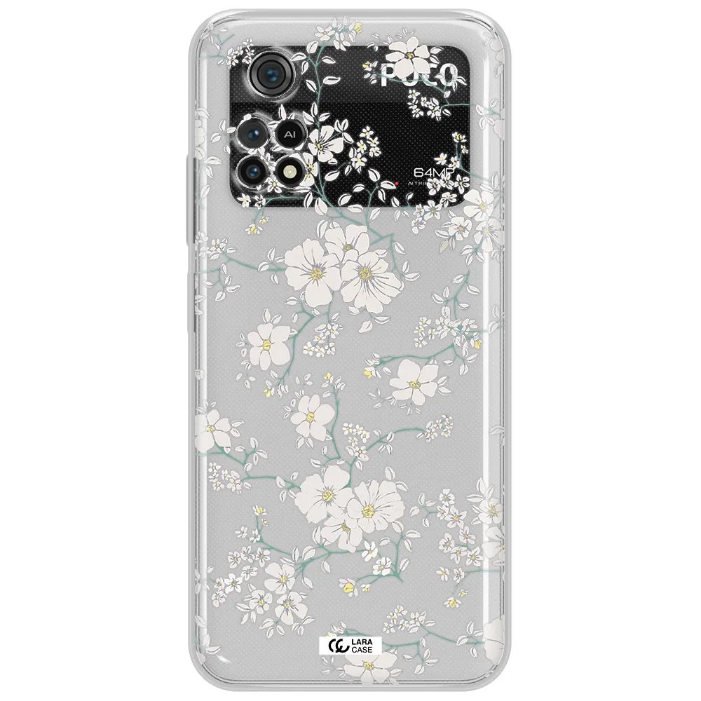 White Flower Xiaomi Poco M4 Pro 4G Clear Tpu Case