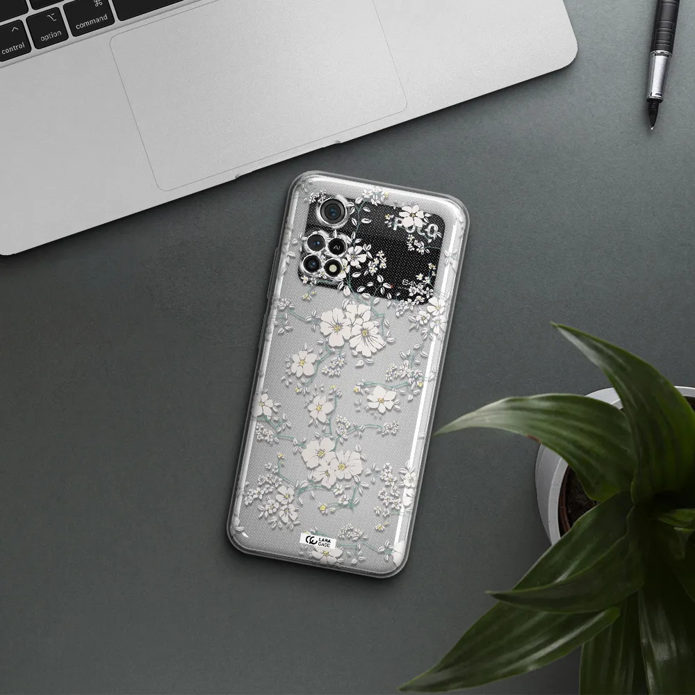 White Flower Xiaomi Poco M4 Pro 4G Clear Tpu Case