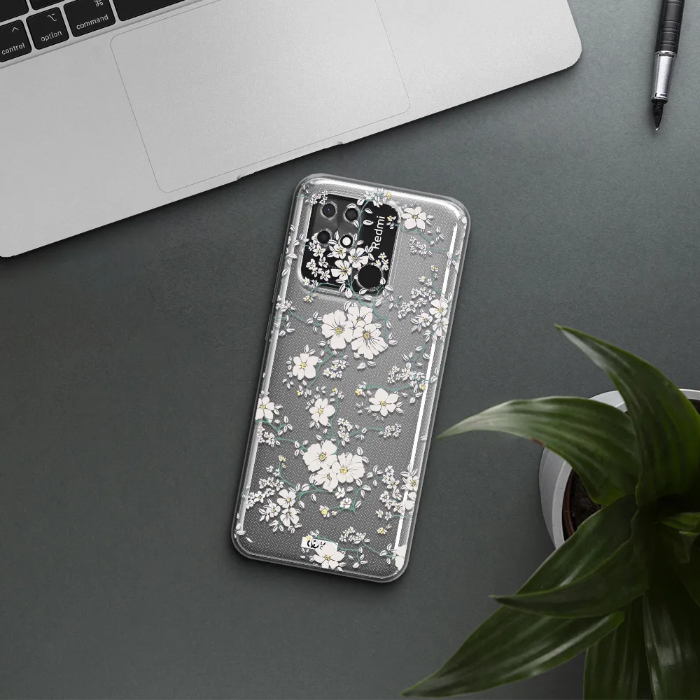 White Flower Xiaomi Redmi 10C Clear TPU Case