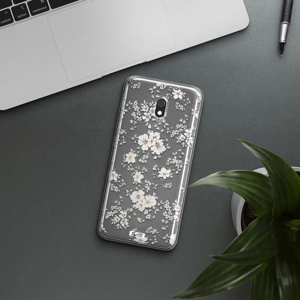 White Flower Xiaomi Redmi 8A Clear TPU Case