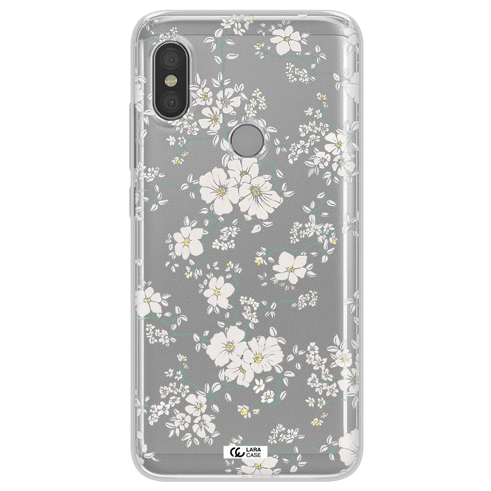 White Flower Xiaomi Redmi Note 6 Pro Clear TPU Case