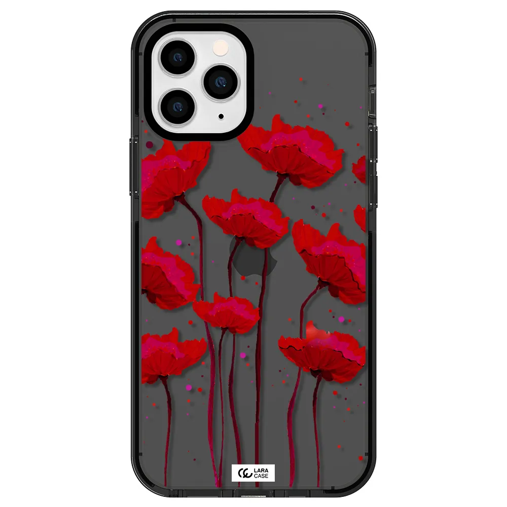 Red Fashion Flower Apple iPhone 11 pro max impact Smoke Black Case