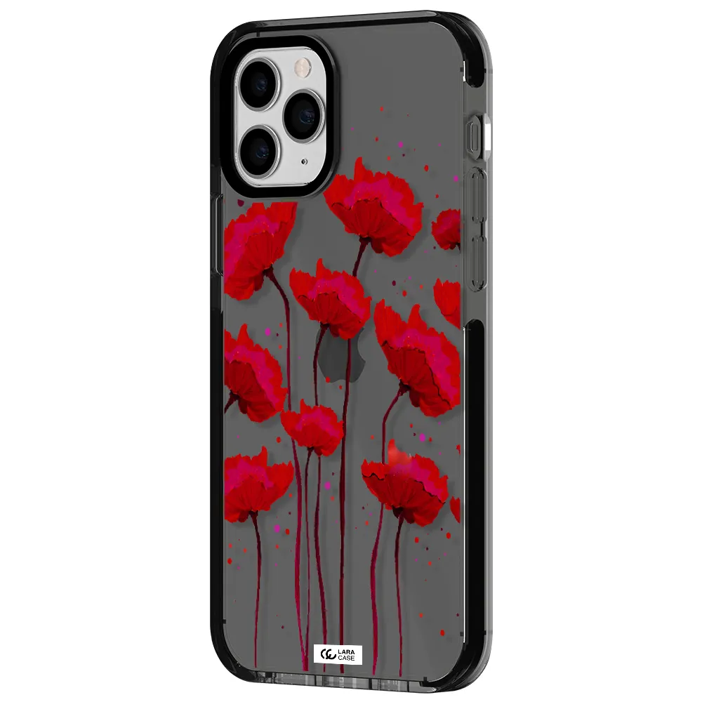 Red Fashion Flower Apple iPhone 11 pro max impact Smoke Black Case