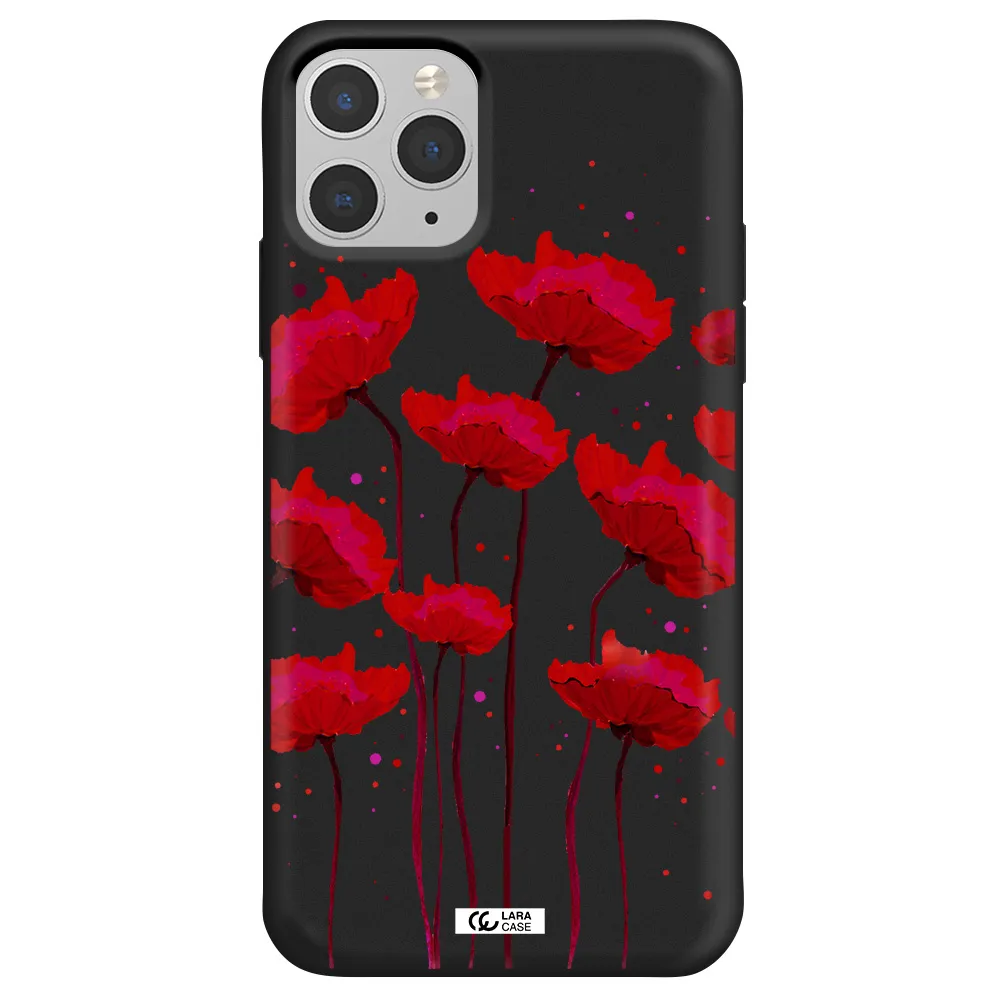 Red Fashion Flower Apple iPhone 11 pro max Silicone black Case