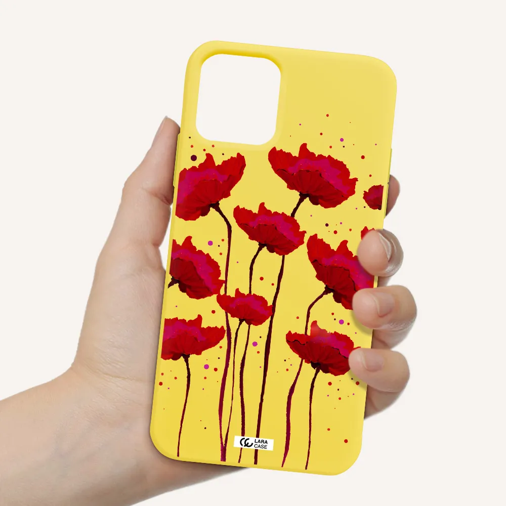 Red Fashion Flower Apple iPhone 11 pro max Silicone canary yellow Case