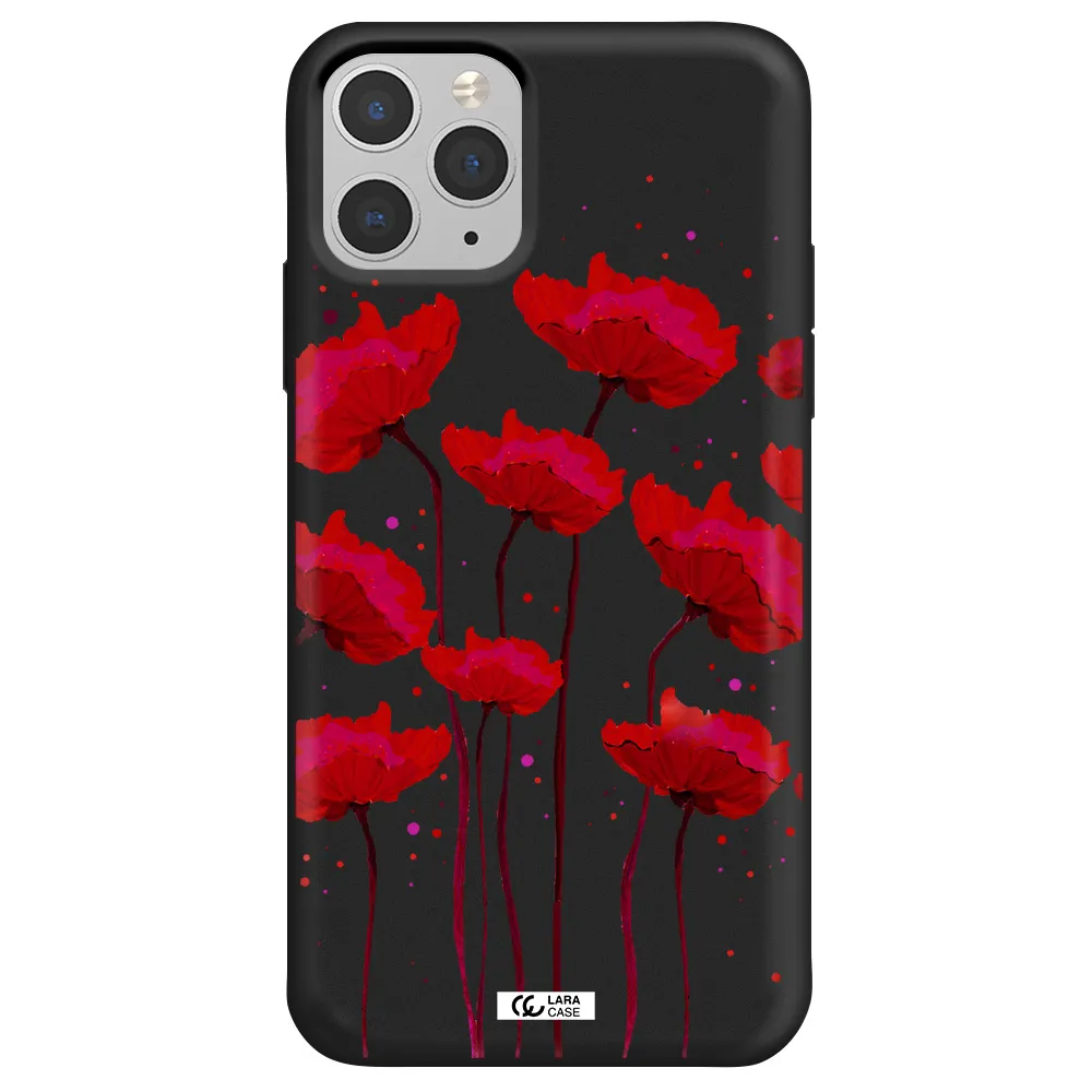 Red Fashion Flower Apple iPhone 11 pro Silicone black Case