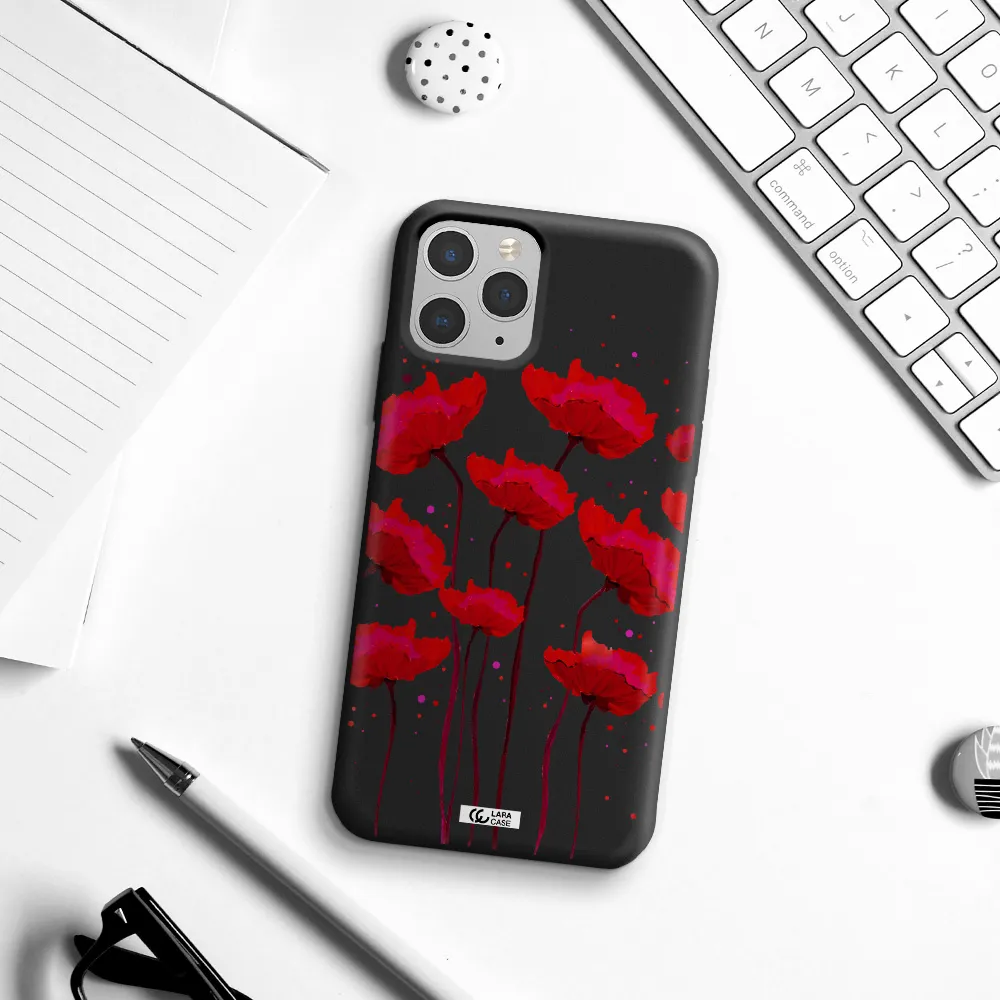 Red Fashion Flower Apple iPhone 11 pro Silicone black Case
