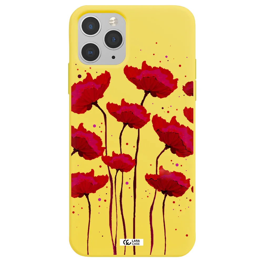 Red Fashion Flower Apple iPhone 11 pro Silicone canary yellow Case