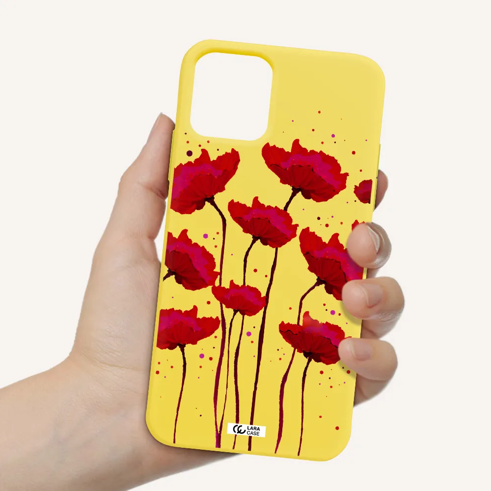 Red Fashion Flower Apple iPhone 11 pro Silicone canary yellow Case
