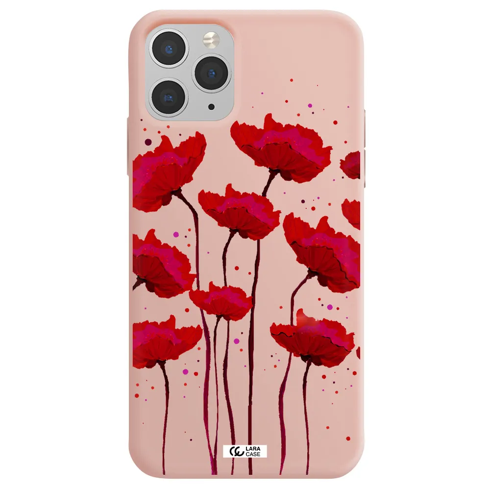Red Fashion Flower Apple iPhone 11 pro Silicone pastel pink Case