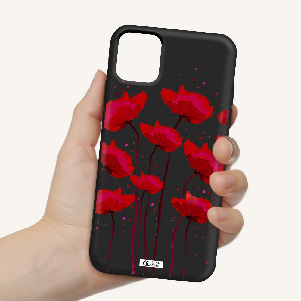 Red Fashion Flower Apple iPhone 11 Silicone black Case