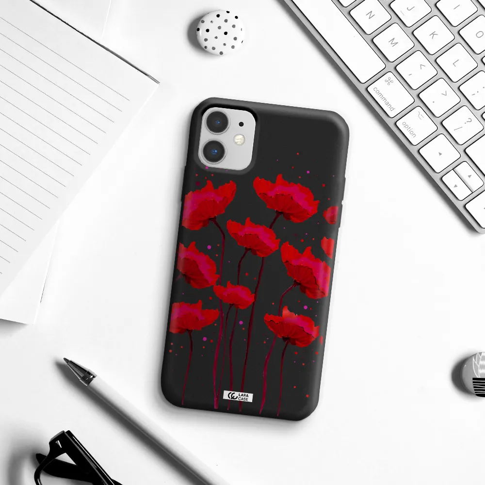 Red Fashion Flower Apple iPhone 11 Silicone black Case