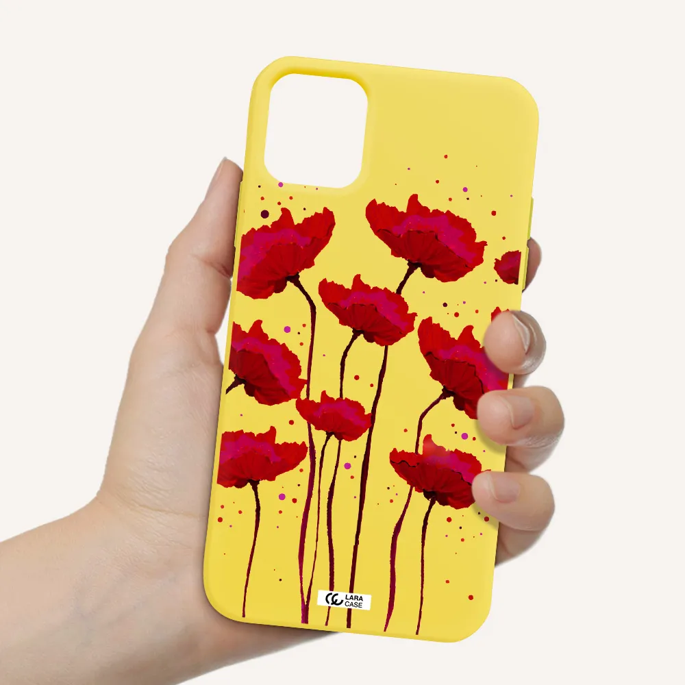 Red Fashion Flower Apple iPhone 11 Silicone canary yellow Case