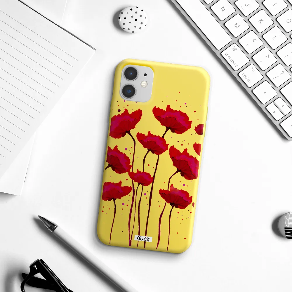 Red Fashion Flower Apple iPhone 11 Silicone canary yellow Case