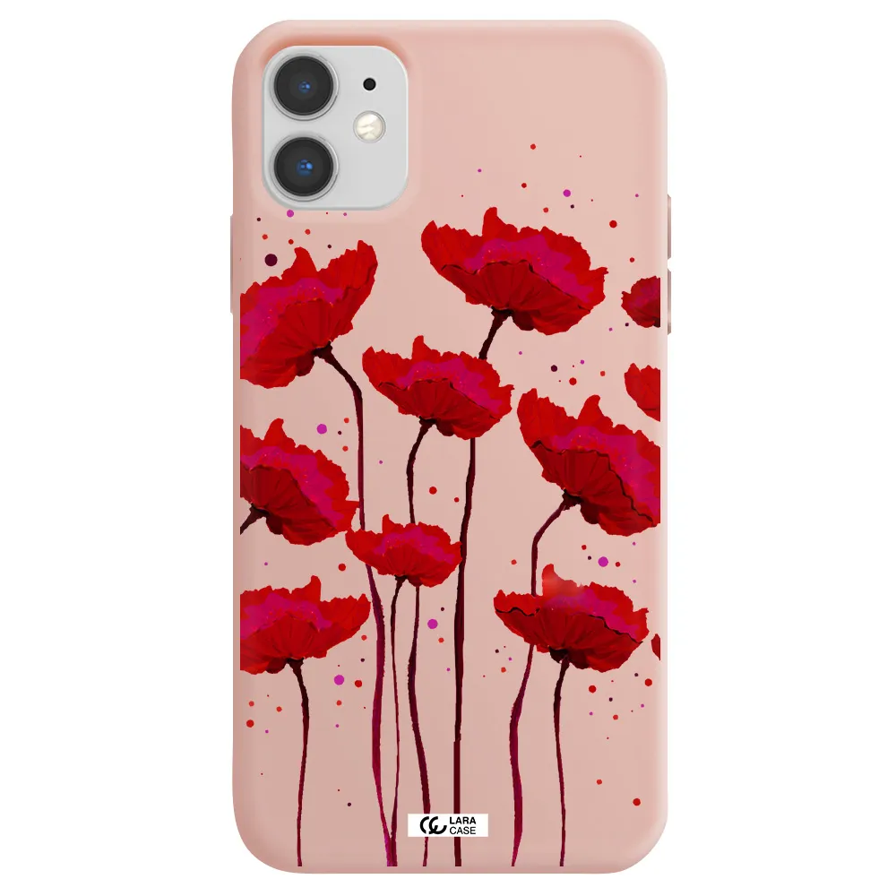 Red Fashion Flower Apple iPhone 11 Silicone pastel pink Case