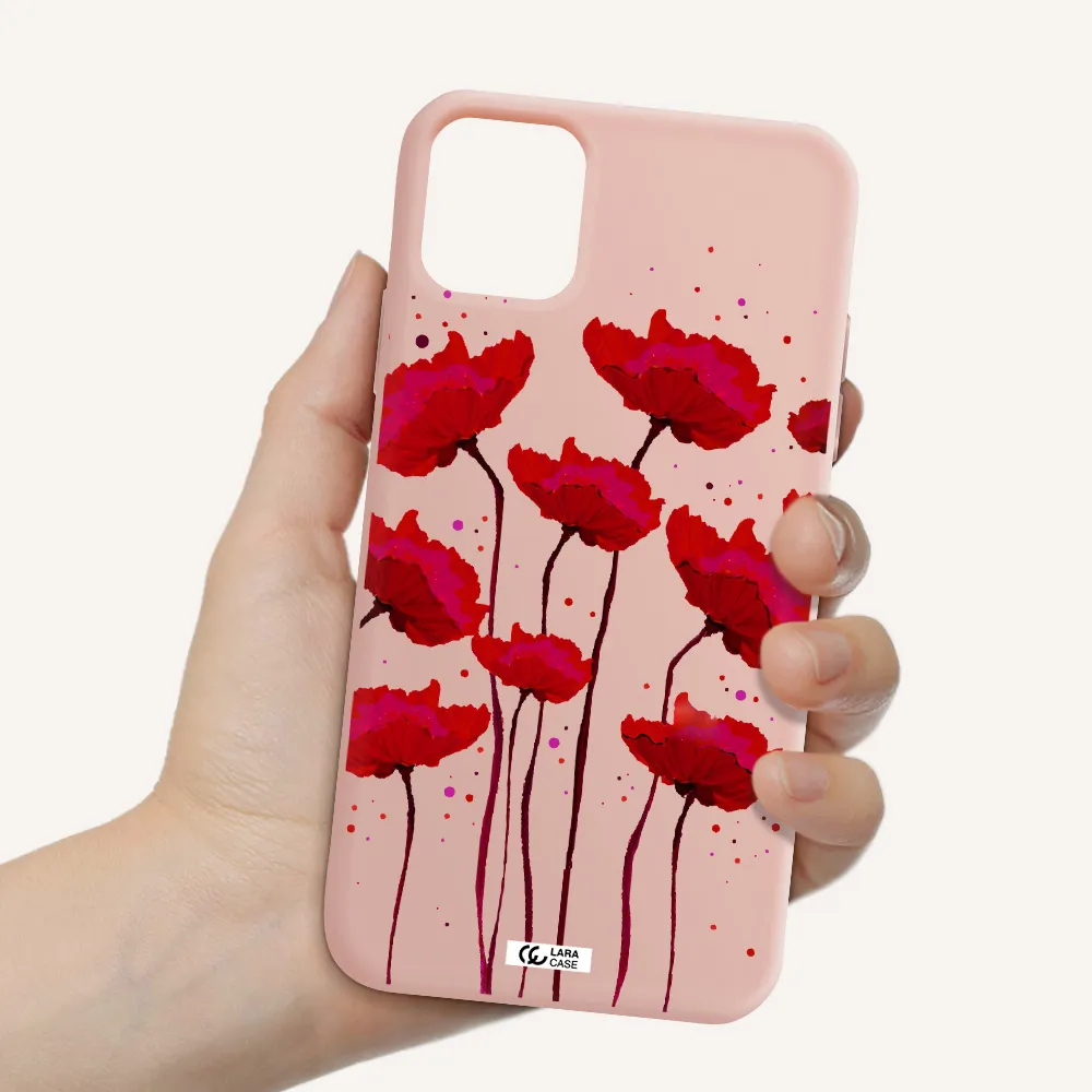 Red Fashion Flower Apple iPhone 11 Silicone pastel pink Case
