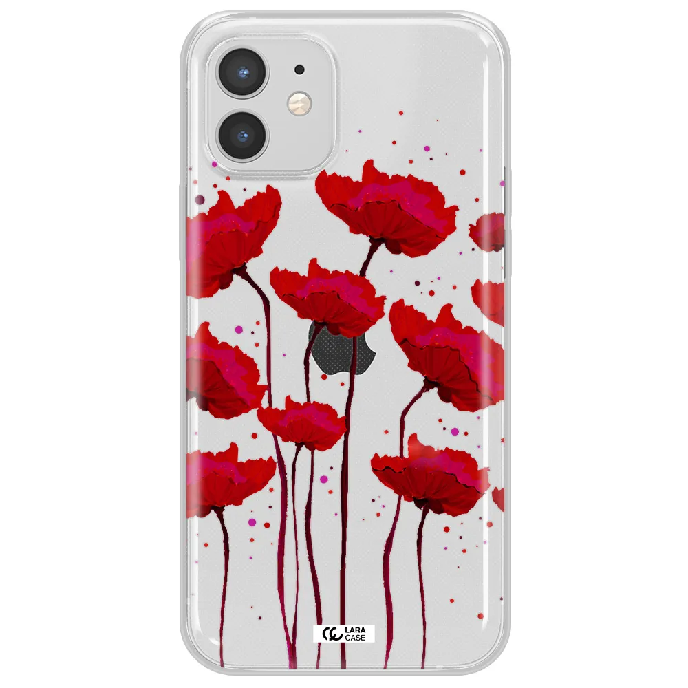 Red Fashion Flower Apple iPhone 12 Clear TPU Case