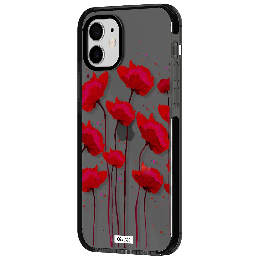 Red Fashion Flower Apple iPhone 12 impact Smoke Black Case