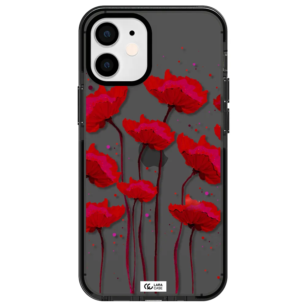 Red Fashion Flower Apple iPhone 12 mini impact Smoke Black Case