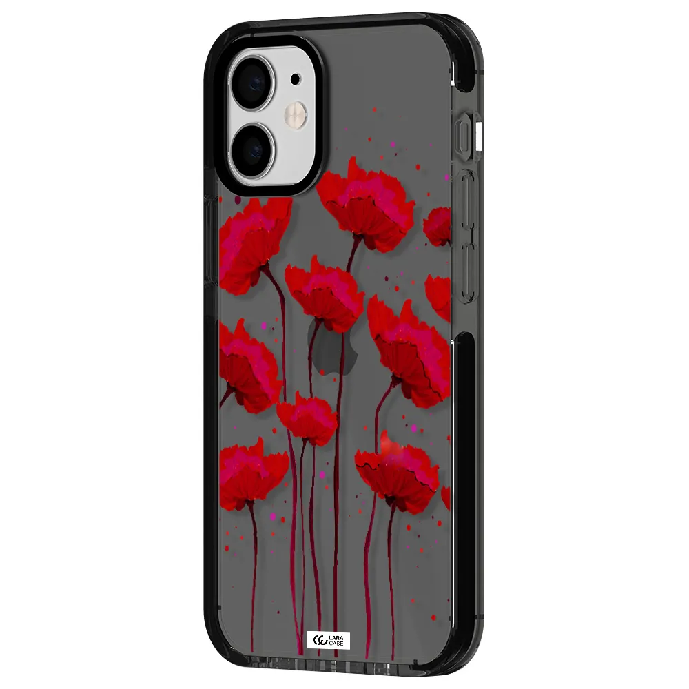 Red Fashion Flower Apple iPhone 12 mini impact Smoke Black Case