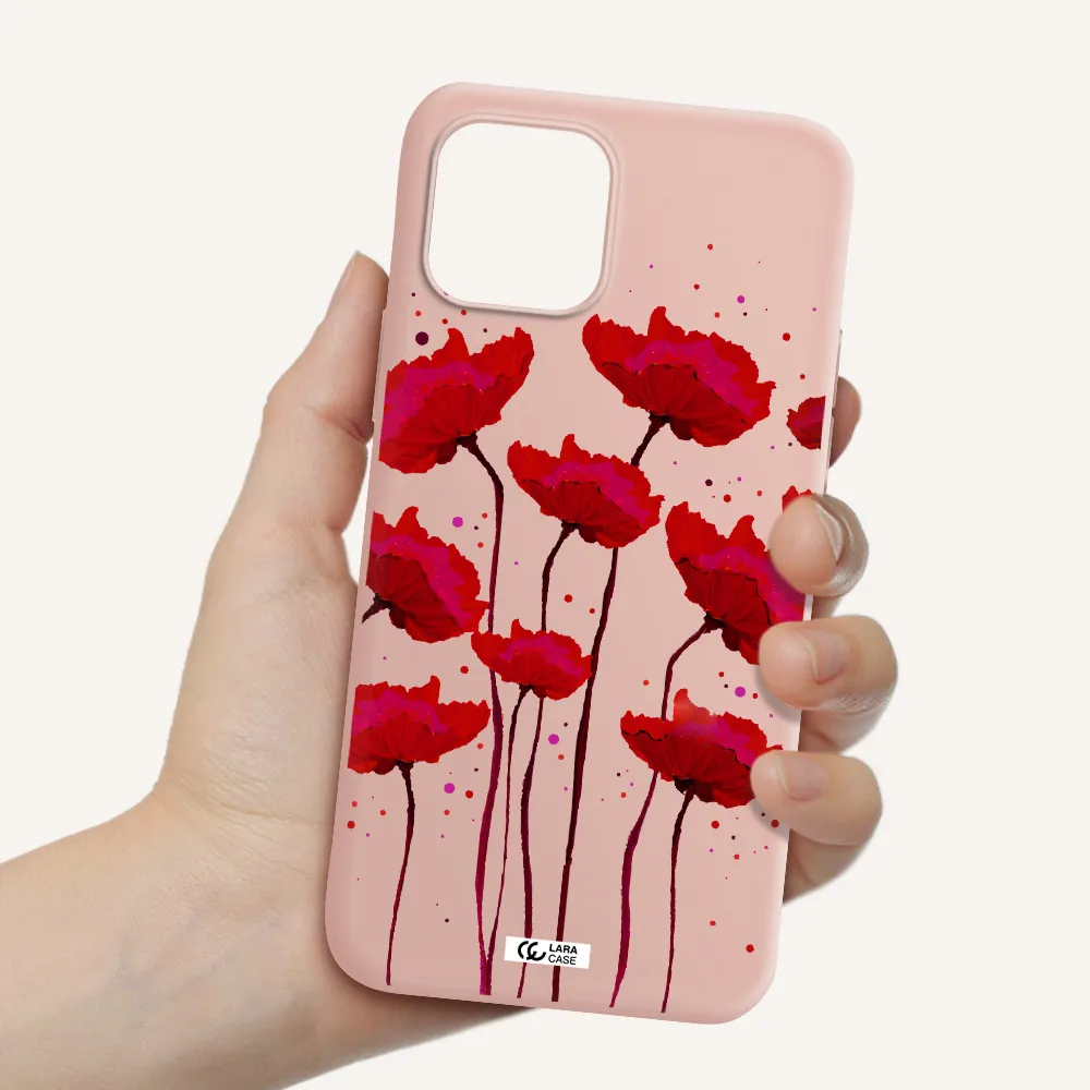 Red Fashion Flower Apple iPhone 12 mini Silicone pastel pink Case