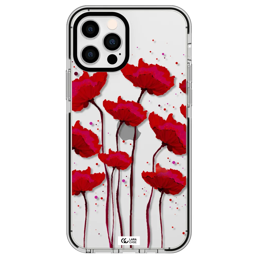 Red Fashion Flower Apple iPhone 12 pro impact black border Case