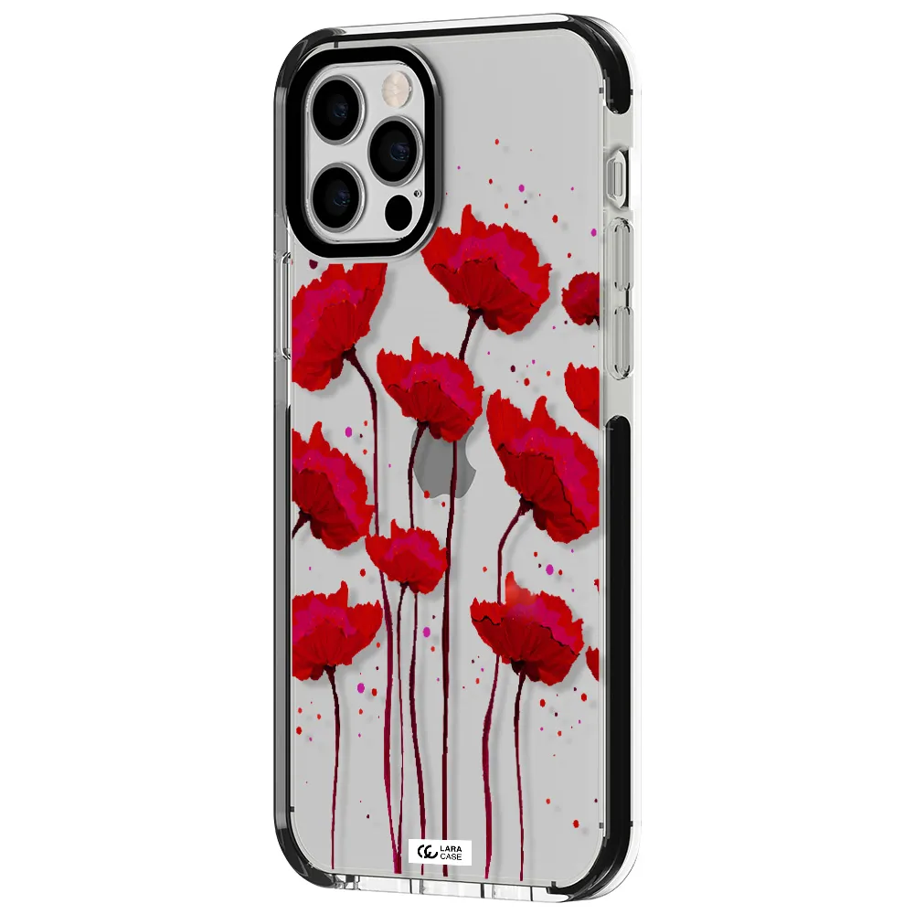 Red Fashion Flower Apple iPhone 12 pro impact black border Case