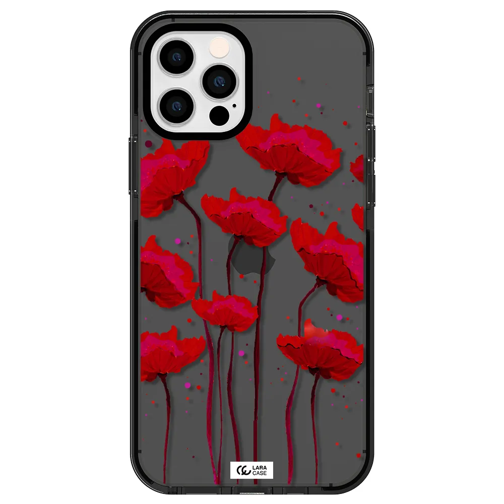 Red Fashion Flower Apple iPhone 12 pro impact Smoke Black Case