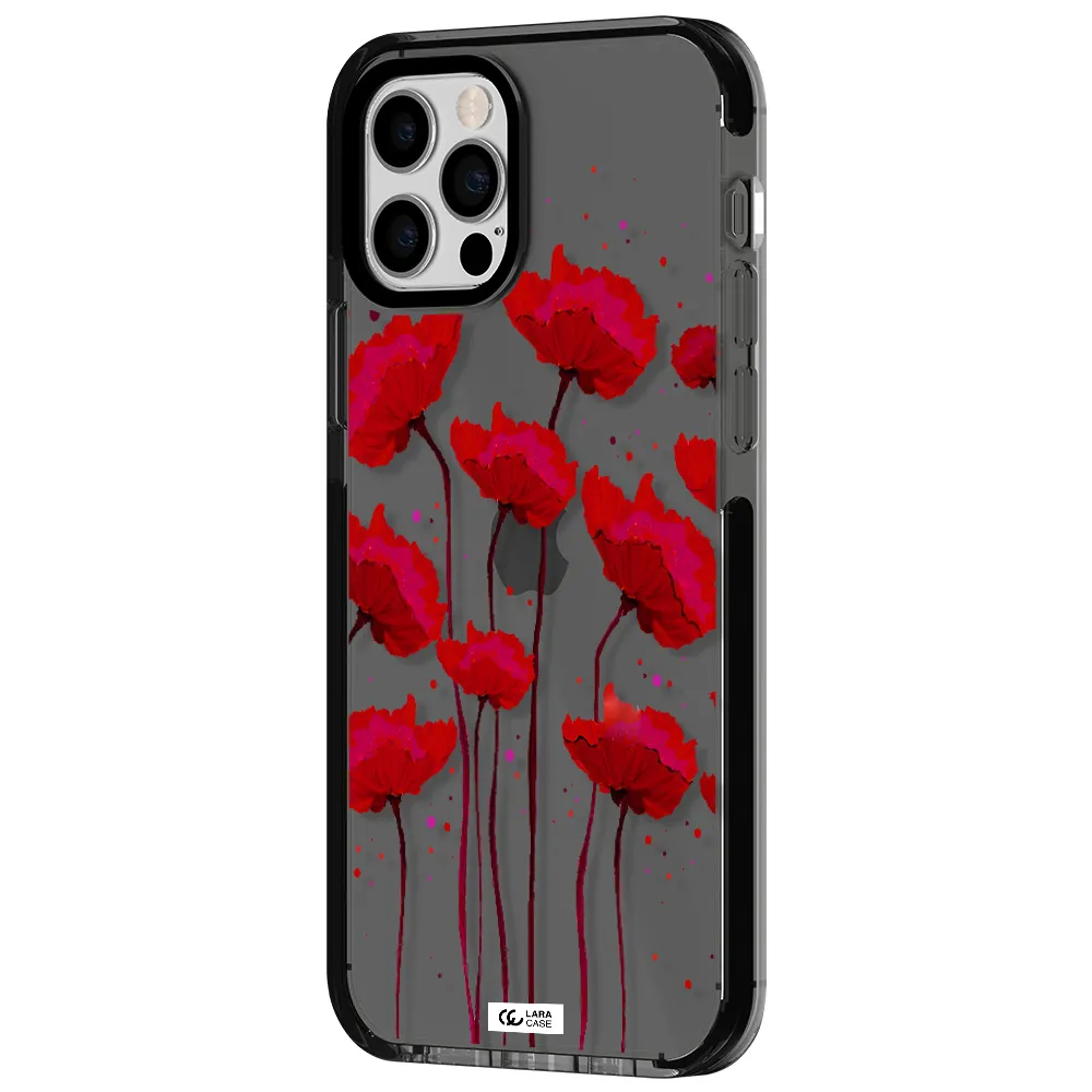Red Fashion Flower Apple iPhone 12 pro impact Smoke Black Case