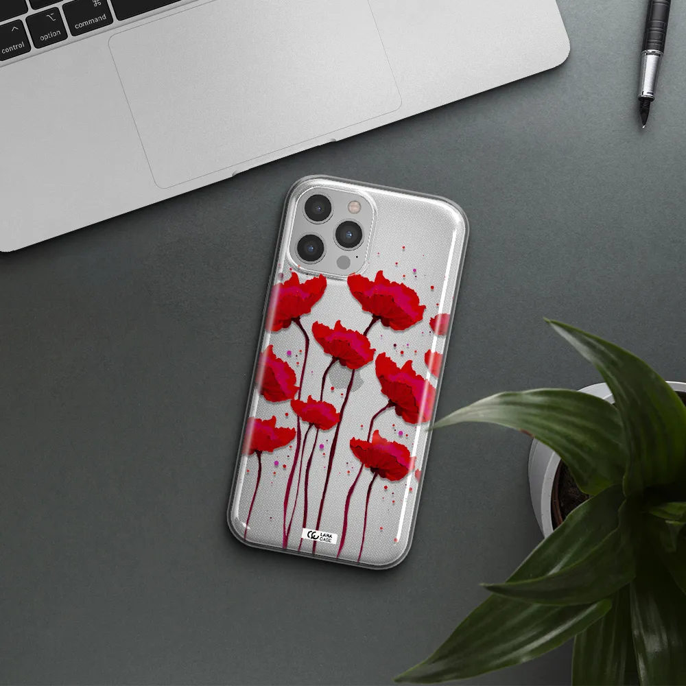 Red Fashion Flower Apple iPhone 12 pro max Clear TPU Case