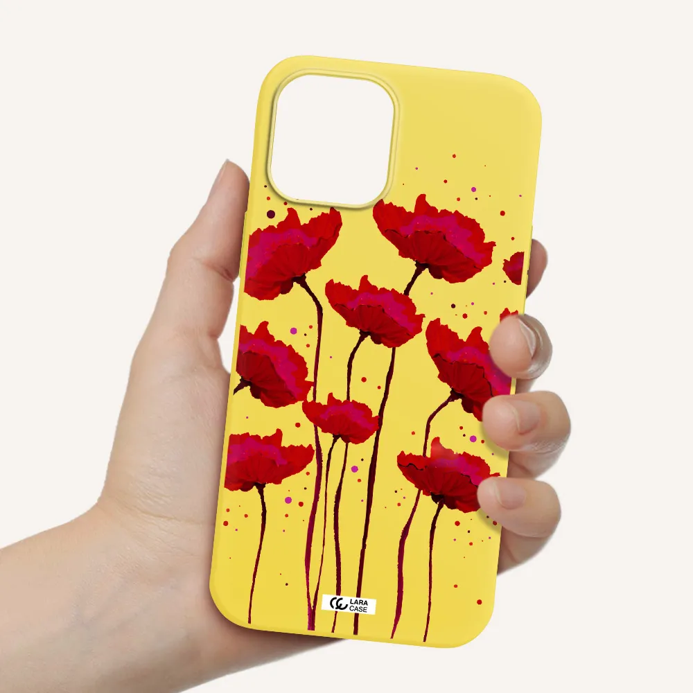 Red Fashion Flower Apple iPhone 12 pro max Silicone canary yellow Case