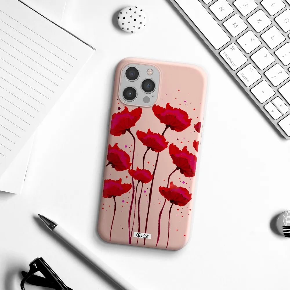 Red Fashion Flower Apple iPhone 12 pro max Silicone pastel pink Case