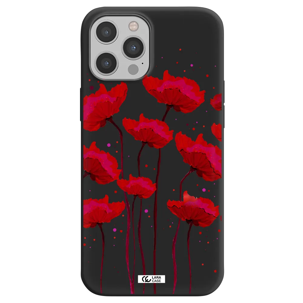 Red Fashion Flower Apple iPhone 12 pro Silicone black Case